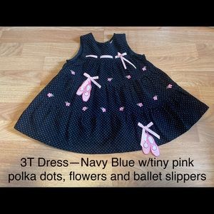 3T Sleeveless Dress Navy Polka Dots Ballet Slipper